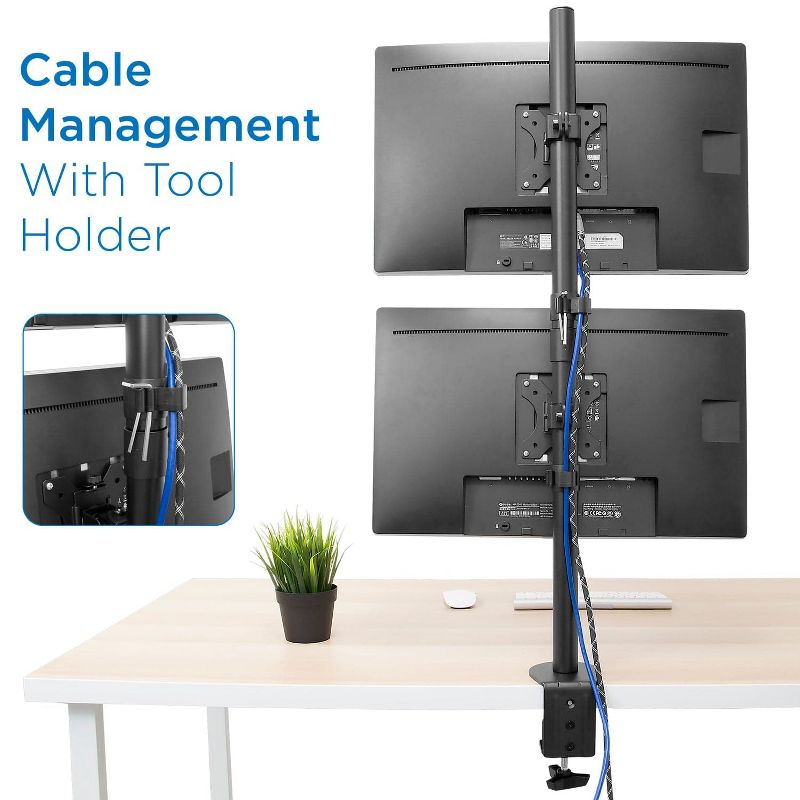 Mount-It! Vertical Dual Monitor Mount | Stacked Monitor Desk Stand | Fits 2 Computer Screens 19 - 32 Inches | C-Clamp and Grommet Bases, 5 of 11