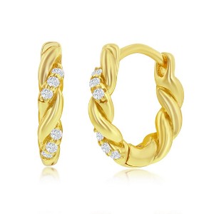 Bella Silver Sterling Silver Intertwined CZ 13mm Huggie Hoop Earrings - Gold Plated - Gold - 1 of 2