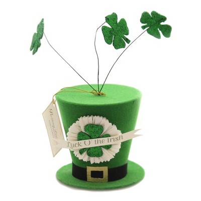 Bethany Lowe 8.5 Inch Luck O' The Irish Hat Shamrock Clover Figurines