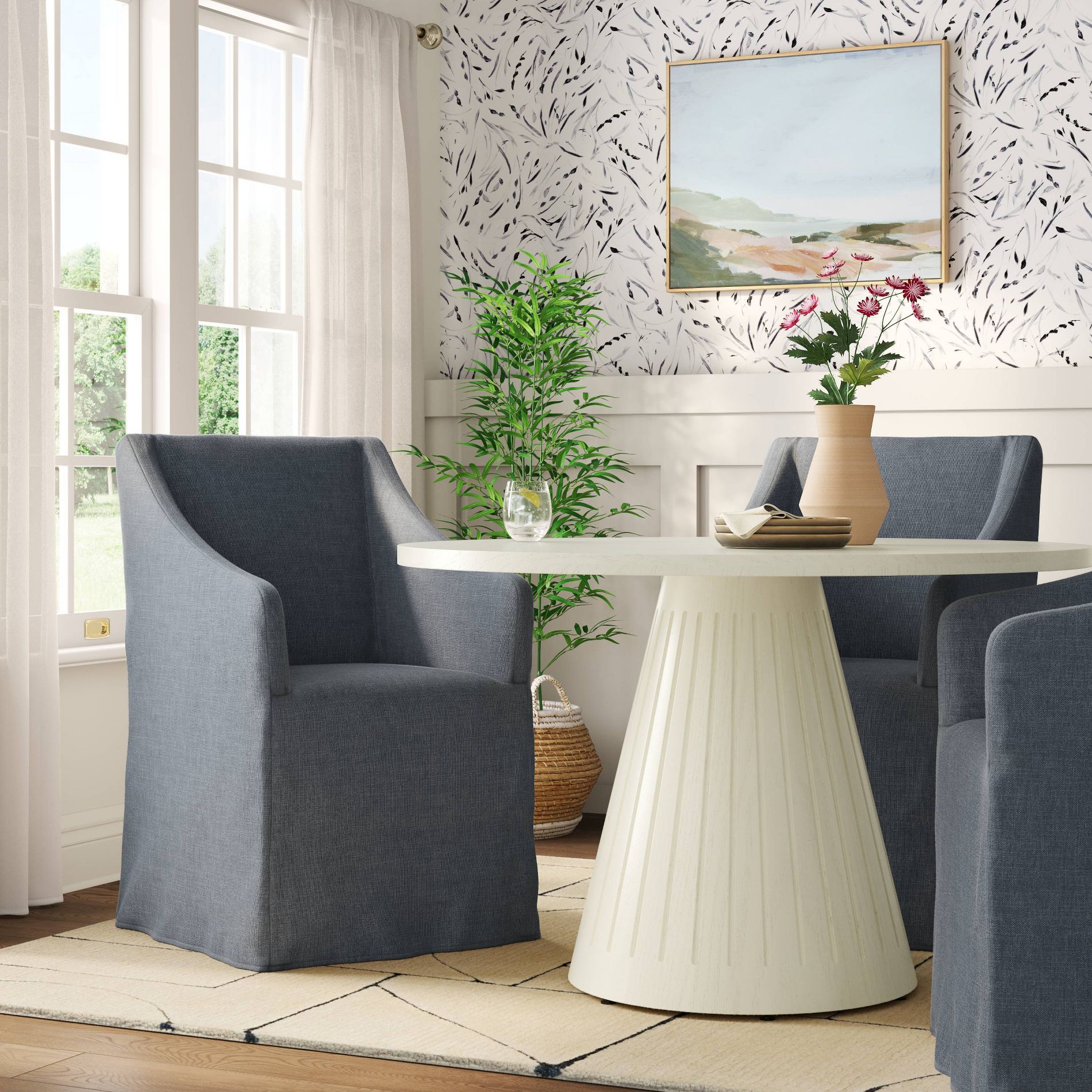 Sloped Arm Slipcovered Dining Chair Performance Textured Weave River - Threshold™