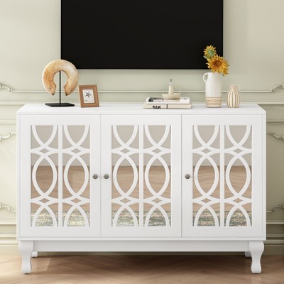CAVINAS TV Stand Modern Mirrored TV Stand with 3 Adjustable Shelves Entertainment Center for TV up to 55 Inches