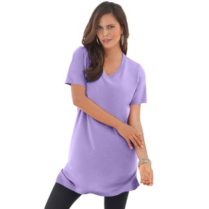 Roaman's Women's Plus Size Short-Sleeve V Neck Ultimate Tunic - 1 of 4