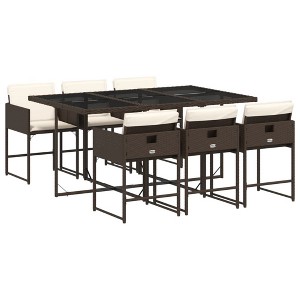 vidaXL Patio Dining Set with Cushions Table and Chairs Outdoor Poly Rattan - Brown Glass 6 Pieces - 1 of 4