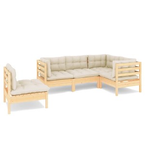 vidaXL Solid Pinewood Patio Lounge Set 5 Piece with Cream Cushions, Garden Sofa, Outdoor/Indoor Use, Modular Design, Includes Corner and Middle Sofas - 1 of 4