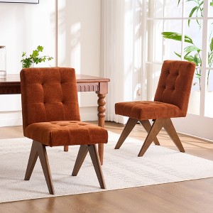YOUNIKE Modern Upholstered Chair Set of 2 Dining Room Armless Kitchen Chairs Linen Fabric Chair Vanity with 4.7" Thick Cushion Wood V-Leg - 1 of 4