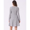 Allegra K Women's Vintage Tweed Plaid Grid Peter Pan Collar Long Sleeve A-line Dress - 3 of 4