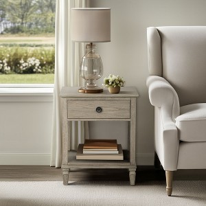 APRILSOUL 19in D x 24in W x 28.5in H Victoria Classic Nightstand, Light Natural Wire-Brush, 1 Drawer and Open Shelf, Bedside Table - 1 of 4