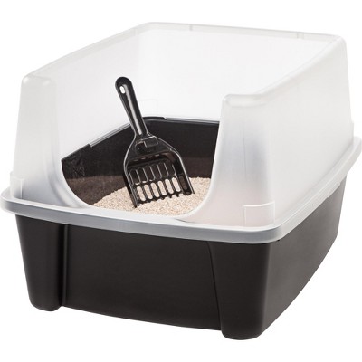 Black High-Sided Open Top Cat Litter Box with Scoop