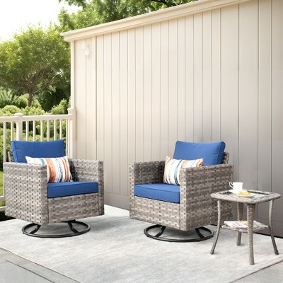 XIZZI Patio Outdoor Swivel Rocking Chairs Set of 2 with Side Table, 3 Pieces PE Rattan Wicker Patio Bistro Set with 360 Degree Rotation Chairs