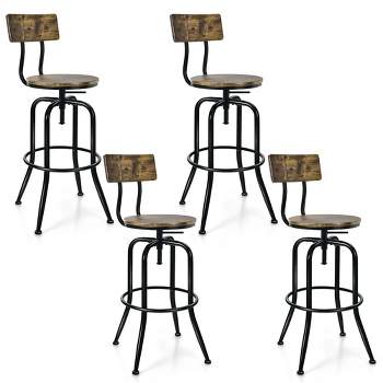 Costway Set Of 2 Adjustable Bar Stools Swivel Bar Chairs Hot-stamping Cloth  Retro Brown Low Back : Target