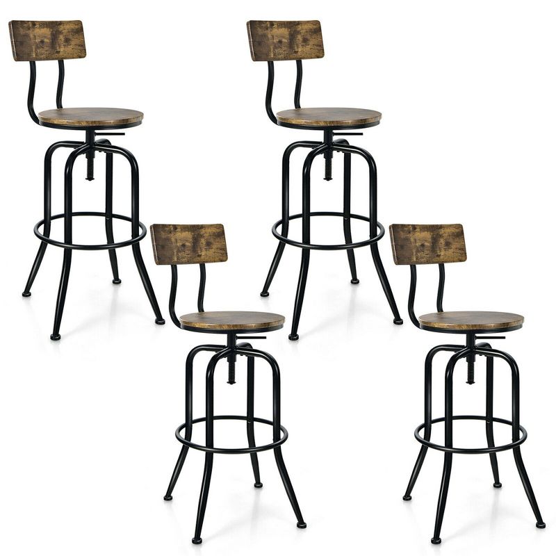 Costway Set of 4 Industrial Bar Stool Adjustable Swivel Counter-Height Dining Side Chair, 1 of 11
