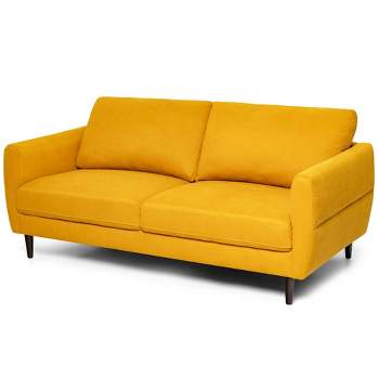 Tangkula 72" Fabric Sofa Couch Living Room Small Apartment Furniture w/ Wood Legs Yellow