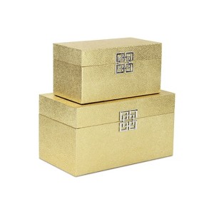 Cheung's Galena Set of 2 Double Happiness Shagreen Boxes Gold - 1 of 4