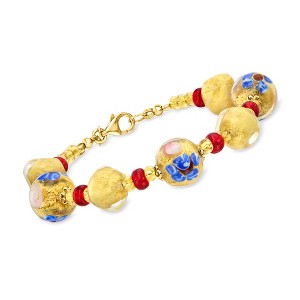 Ross-Simons Italian Multicolored Murano Glass Floral Bead Bracelet With 18kt Gold Over Sterling Size 7 - 1 of 4
