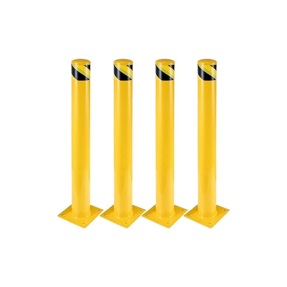 Safety Bollard 36 Inch Steel Post 4 Pack, Heavy Duty Parking Barrier with Anchor Bolts for Driveway Traffic Control