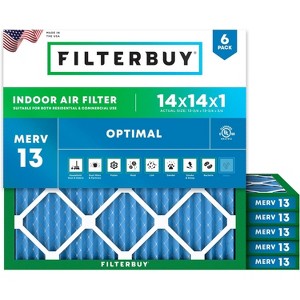 Filterbuy 14x14x1 Air Filter (6-Pack), Pleated MERV 13 Health Defense Replacement HVAC AC Furnace Filters (Actual Size: 13.75 x 13.75 x 0.75) - 1 of 4