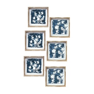 Framed Floral Print, Set of 6 in MDF 8" Square — White Blue Brown Rustic Wall Decor by Melrose - 1 of 4