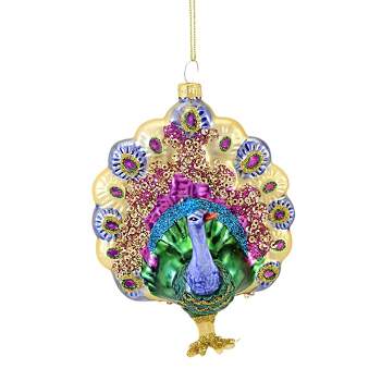 Abbott 5.0 Inch Standing Peacock Ornament Colorful Tail Jewels Glitter Tree Ornaments