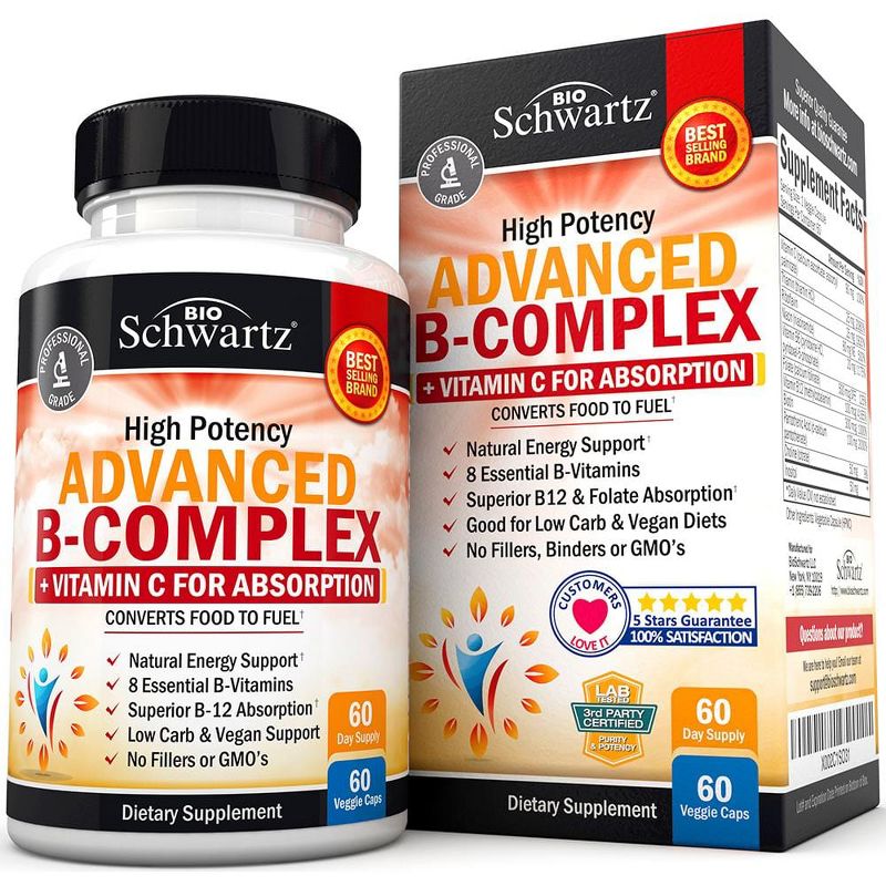 Advanced B-Complex Capsules, Low Carb & Vegan Diet Support, Bioschwartz, 60ct, 5 of 6