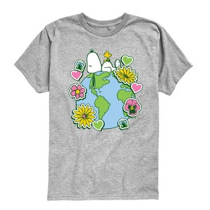 Boys' - Peanuts - Snoopy Woodstock Earth Stickers Short Sleeve Graphic T-Shirt - 1 of 4