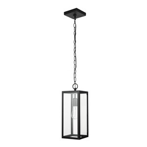 Globe Electric 1-Light Outdoor Pendant Light with Clear Glass Shade Matte Black - 1 of 4