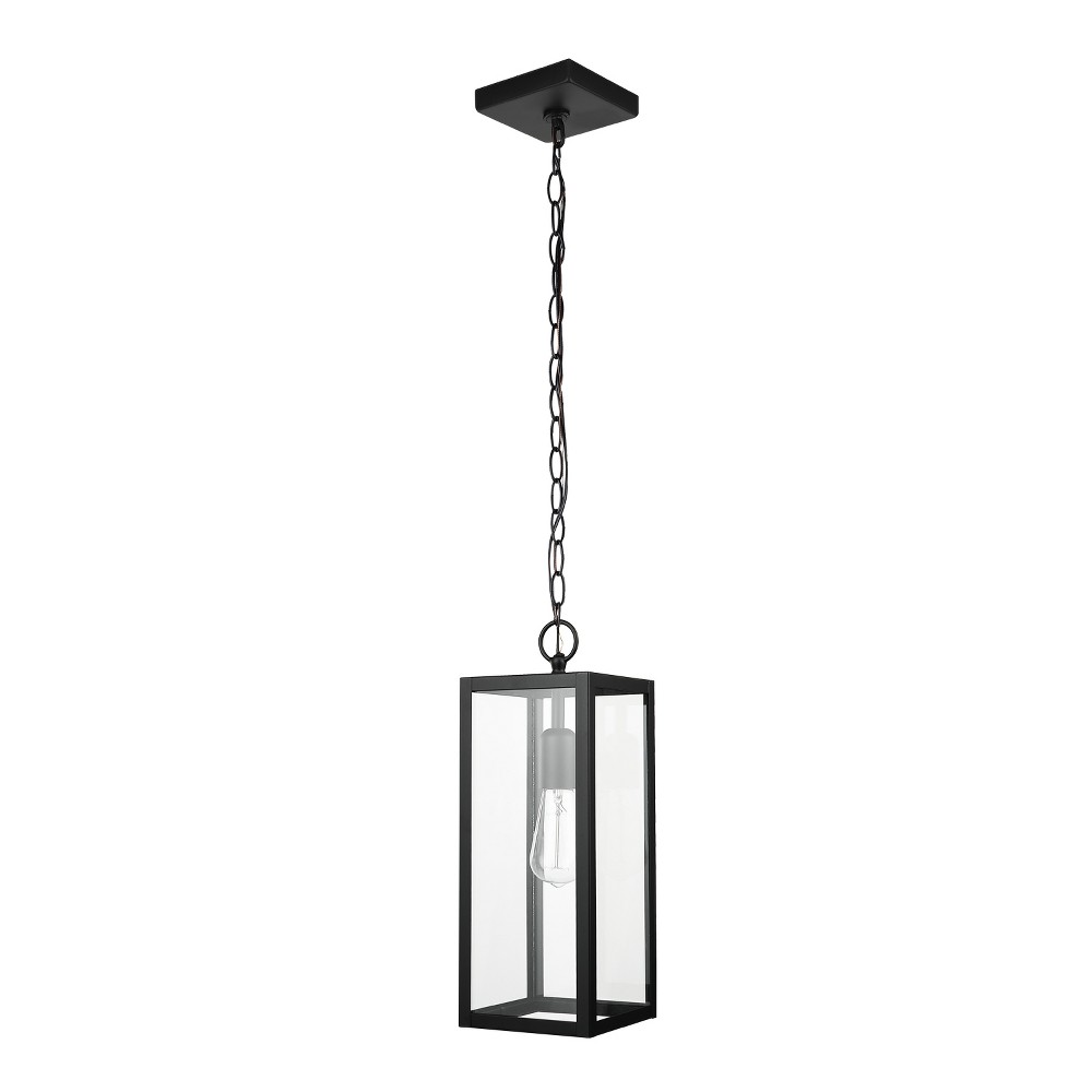 Globe Electric 1-Light Outdoor Pendant Light with Clear Glass Shade Matte Black