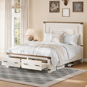 Farmhouse Bed Frame with 54" Tall Geometric Headboard - 1 of 4