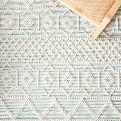 Ivory and Light Green Wool Flat Woven Runner Rug, 2'3" x 8'