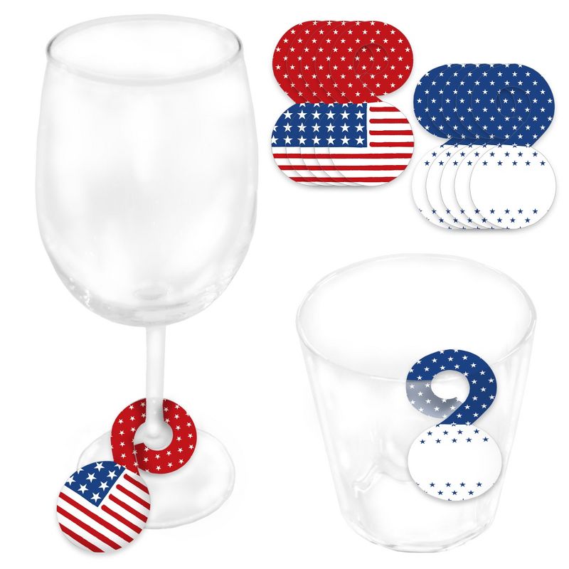 Big Dot of Happiness Stars & Stripes - Patriotic Party Paper Beverage Markers for Glasses - Drink Tags - Set of 24, 1 of 10