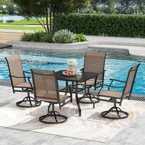 VisioGear Patio Accent Table Sets, 5-Piece Outdoor Table and Chairs Set, Patio Table with Umbrella Hole for Backyard, Brown, 21.7"*21.7"*40.2" - 1 of 4