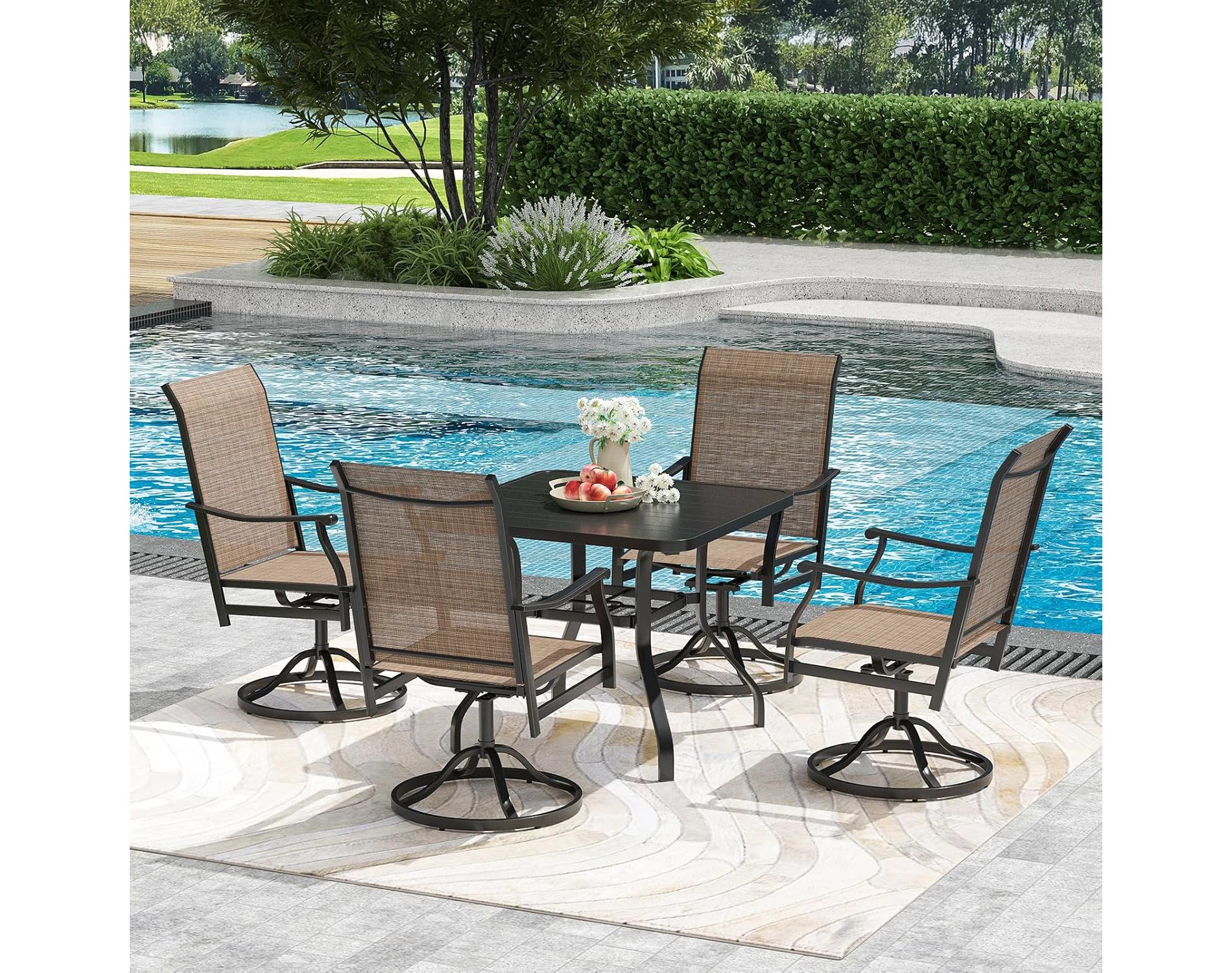 NAYSAYE Patio Accent Table Sets 5 Piece Outdoor Dining Set with Swivel Chairs for Backyard, Paded Brown, 23.03"*27.56"*40.16"