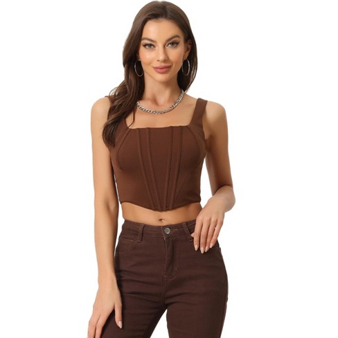 Allegra K Women's Sleeveless Square Neck Zip Back Party Bustier Corset Crop  Top Brown Large : Target