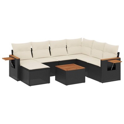 vidaXL 8 Piece Patio Sofa Set with Cushions Black and Cream - With Table