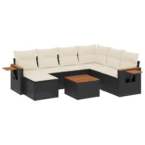 vidaXL 8 Piece Patio Sofa Set with Cushions Black and Cream - With Table - 1 of 4