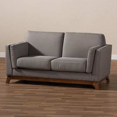 Sava Gray Fabric Upholstered Walnut Wood 2-Seater Loveseat