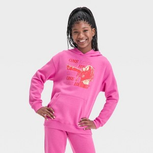 Girls' Bob Marley Oversized Fleece Hoodie - Pink - 1 of 4