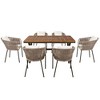 CAVINAS Dining Table Set for 7 Acacia Wood Tabletop Outdoor Table Metal Frame Outdoor Table and Chairs with 6 Chairs for Terrace, Garden - 3 of 4