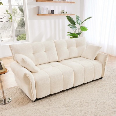 DOMETOUR Premium Two-Seater Sofa, Ergonomic Design, High-Resilience Foam, Modern Chenille Upholstery, White, for Living Room/Office