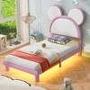 NicBex Twin Size Upholstered Bed Frame with Cartoon Ears Shaped Headboard,Platform Bed Frame with LED,No Box Spring Needed,Easy Assembly,White+Pink - 2 of 4