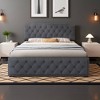 Dovelina Upholstered Platform Bed with Twin Size Trundle and 1 sets of USB , with Remote control Intelligence LED Lights with APP, Linen Fabric, Dark Grey - 3 of 4