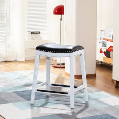 FURNIinspire Counter And Bar Stools Upholstered Faux Leather Barstools, Armless Barstools, Bar Chair Without Backrest, Black And White, 17"*20.25"*32"