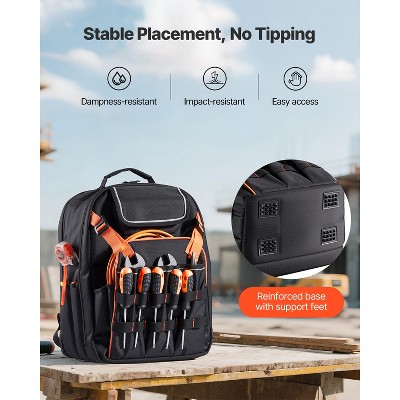 VEVOR Tool Backpack, 45 Pockets, Heavy-duty Tools Storage Organizer Work Bags with Laptop Compartment & Reinforced Fabric Basee, Black+Orange — фото 6