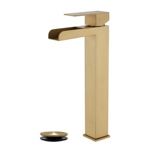 Cobbe Bathroom Faucet Single Handle with Pop-Up Drain Single-Hole Installation Bathroom Vessel Sink Faucet Brushed Gold - 1 of 4