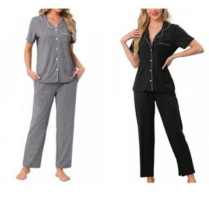INSPIRE CHIC Women's 4 Pcs Button-Up Short-Sleeve Shirt & Pants Pajama Loungewear Set - 1 of 4