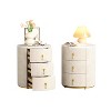 Vynxaria 2-Set Beige Upholstered Nightstand with 3 Drawers Round Bedside Table Metal Handles Marbling Stickers Top - 2 of 4