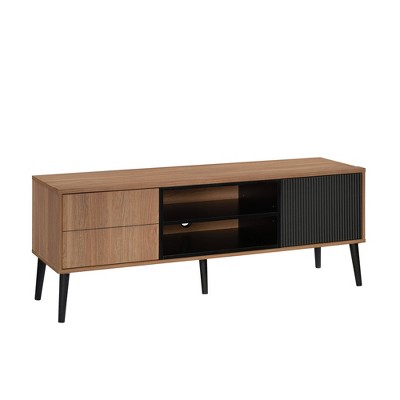 Ambleside Modern Credenza TV Stand for TVs up to 60" Serene Walnut - Sauder: Entertainment Center with Adjustable Shelves