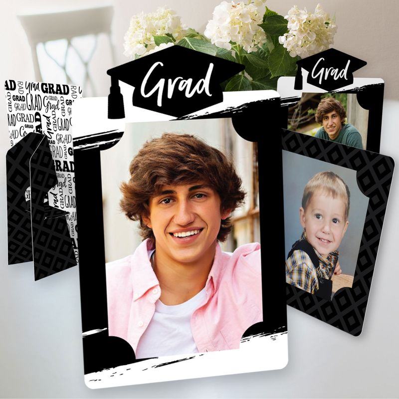 Big Dot of Happiness Black and White Graduation Party Centerpieces - 4x6 Picture Display - Paper Photo Frames - Set of 12, 1 of 10