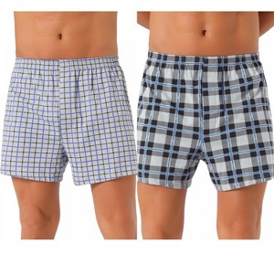 INSPIRE CHIC Men's 2 Pack Elastic Waistband Plaid Pattern Boxer Shorts - 1 of 4
