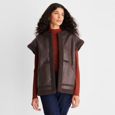 Women's Faux Shearling Lined Leather Vest - Future Collective™ with Reese Blutstein Dark Brown