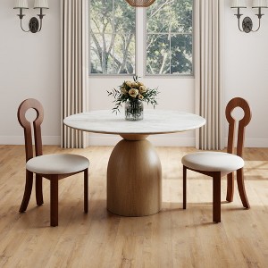 WJSHome Sheep Plush Upholstery Dining Chairs Set of 2, Rubberwood Dining Chairs, Retro Key Shape Design for Kitchen and Restaurant - 1 of 4